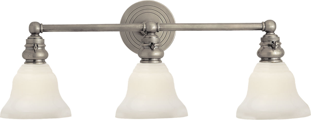 Boston Functional Triple Light in Antique Nickel with White Glass