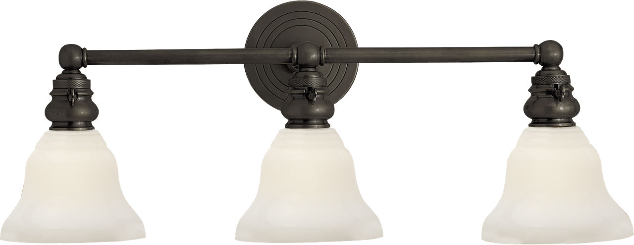 Boston Functional Triple Light in Bronze with White Glass