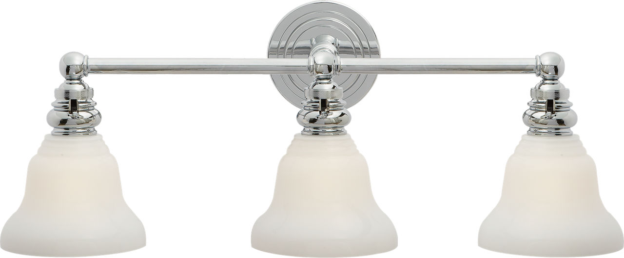 Boston Functional Triple Light in Polished Nickel with White Glass
