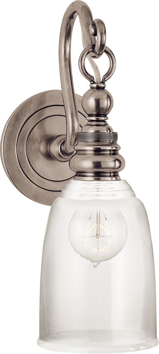 Boston Loop Arm Sconce in Antique Nickel with Clear Glass