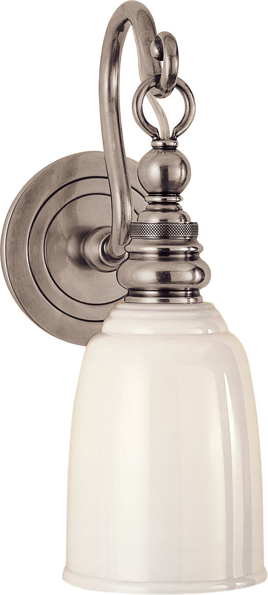 Boston Loop Arm Sconce in Antique Nickel with White Glass