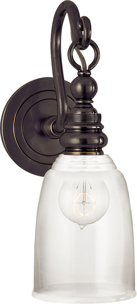 Boston Loop Arm Sconce in Bronze with Clear Glass