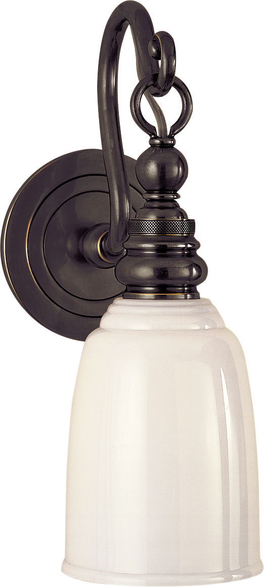 Boston Loop Arm Sconce in Bronze with White Glass