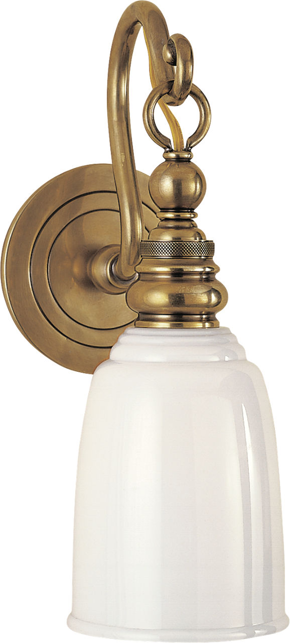 Boston Loop Arm Sconce in Hand-Rubbed Antique Brass with White Glass