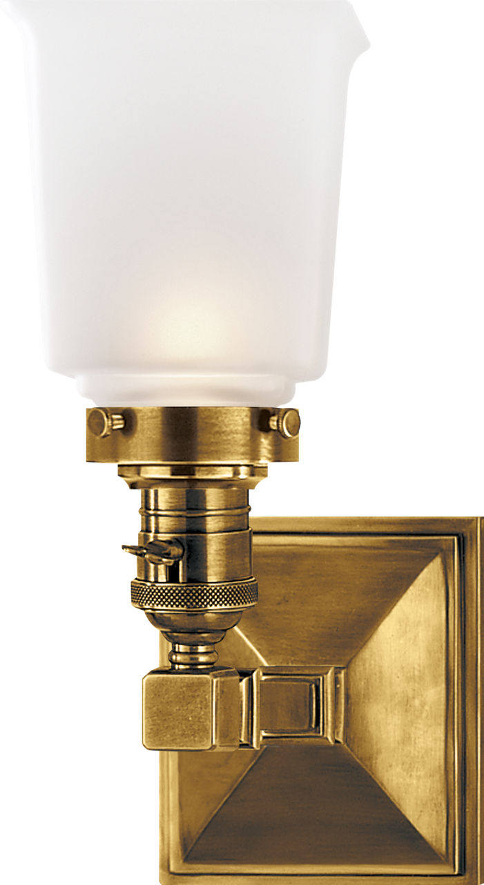 Boston Square Single Light in Hand-Rubbed Antique Brass with Frosted Glass