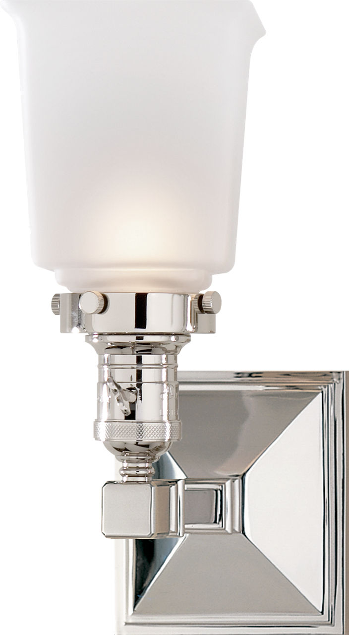 Boston Square Single Light in Polished Nickel with Frosted Glass