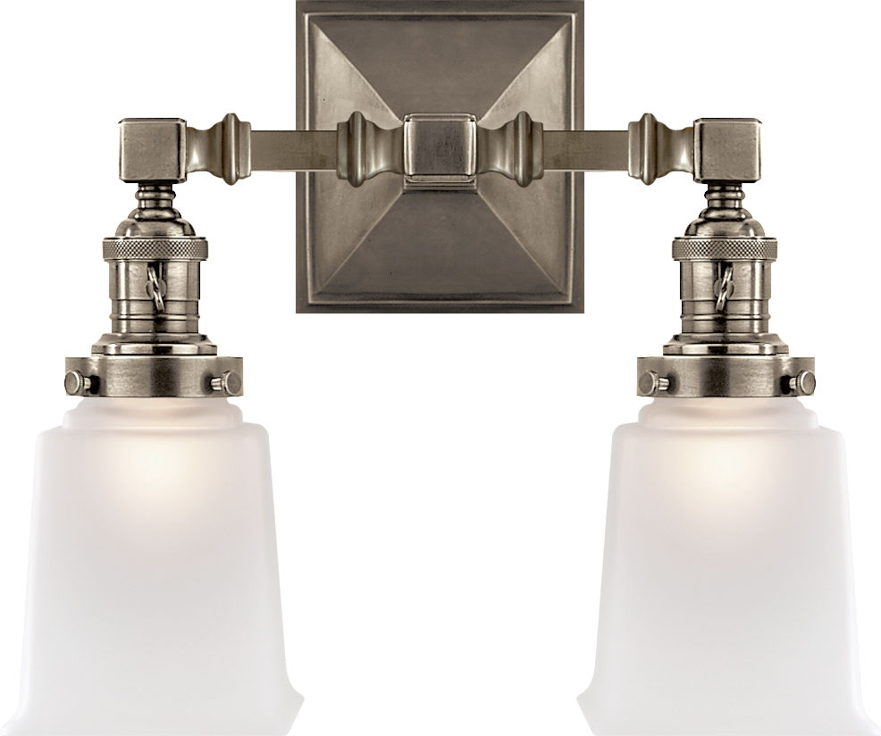 Boston Square Double Light in Antique Nickel with Frosted Glass