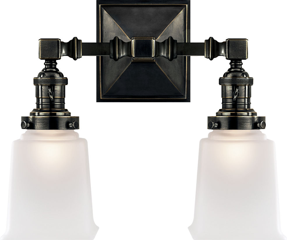 Boston Square Double Light in Bronze with Frosted Glass