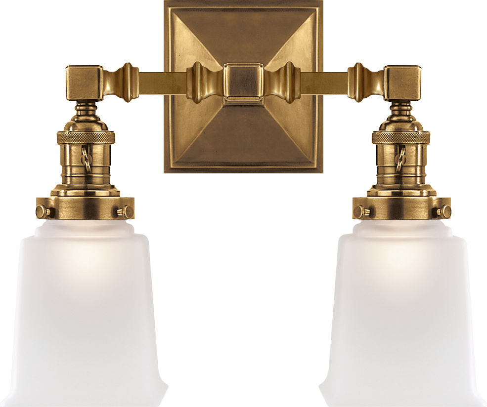 Boston Square Double Light in Hand-Rubbed Antique Brass with Frosted Glass