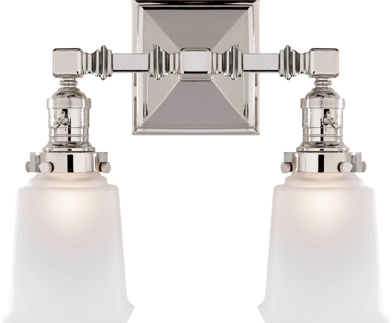 Boston Square Double Light in Polished Nickel with Frosted Glass