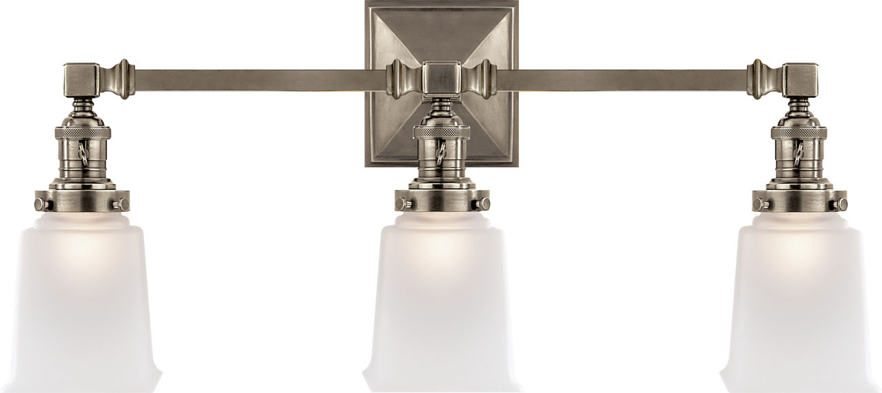 Boston Square Triple Light Sconce in Antique Nickel with Frosted Glass