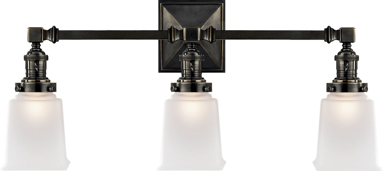 Boston Square Triple Light Sconce in Bronze with Frosted Glass