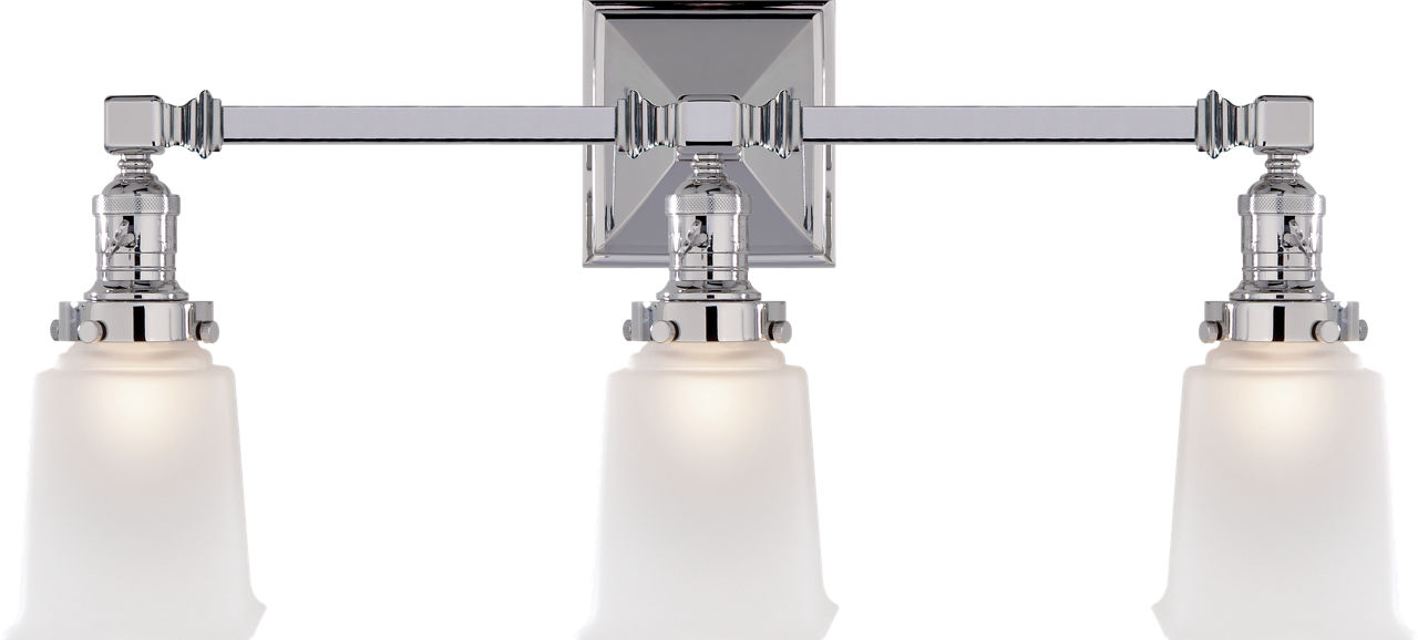 Boston Square Triple Light Sconce in Chrome with Frosted Glass