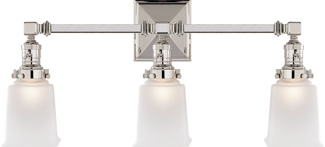 Boston Square Triple Light Sconce in Polished Nickel with Frosted Glass