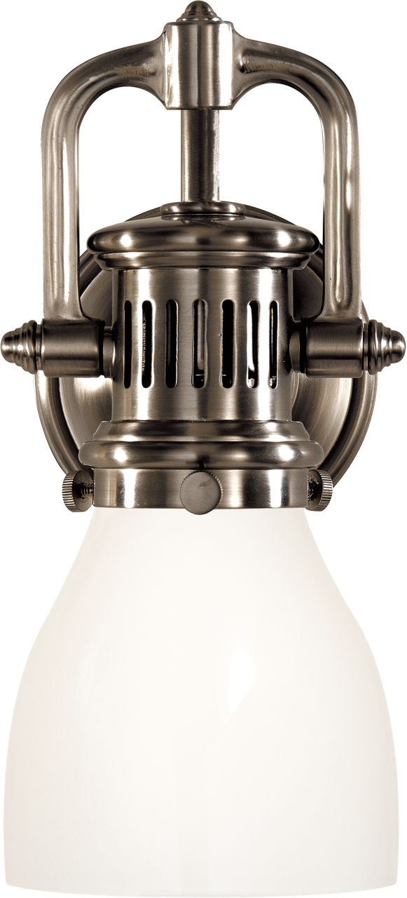 Yoke Suspended Sconce in Antique Nickel with White Glass