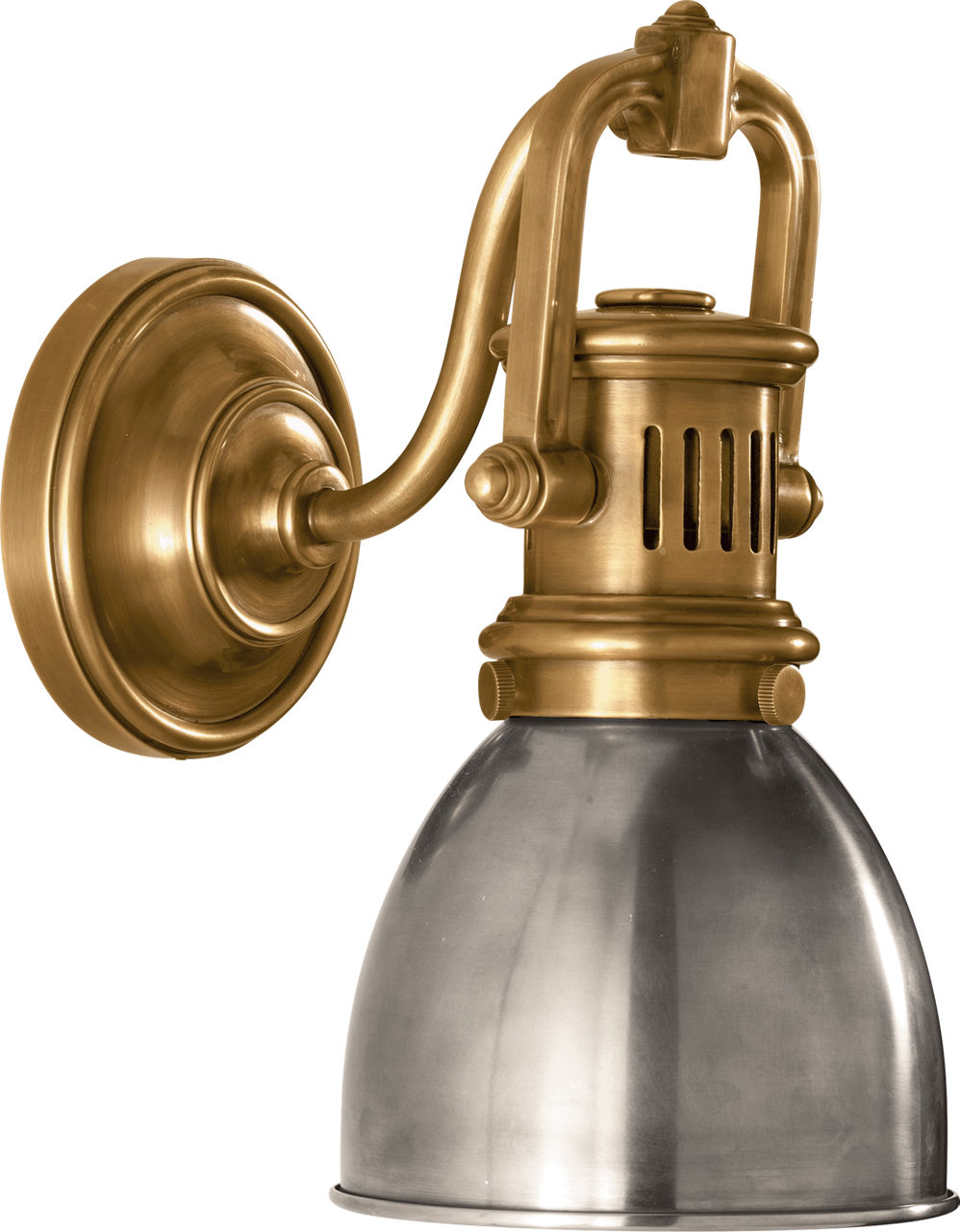 Yoke Suspended Sconce in Hand-Rubbed Antique Brass with Antique Nickel Shade