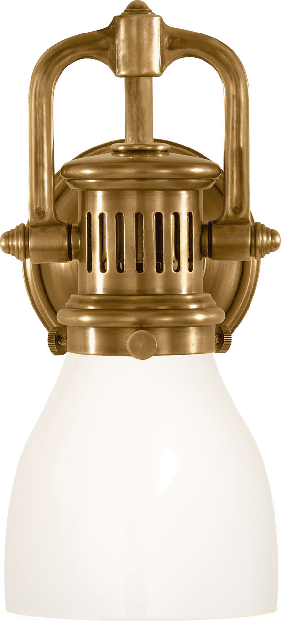 Yoke Suspended Sconce in Hand-Rubbed Antique Brass with White Glass