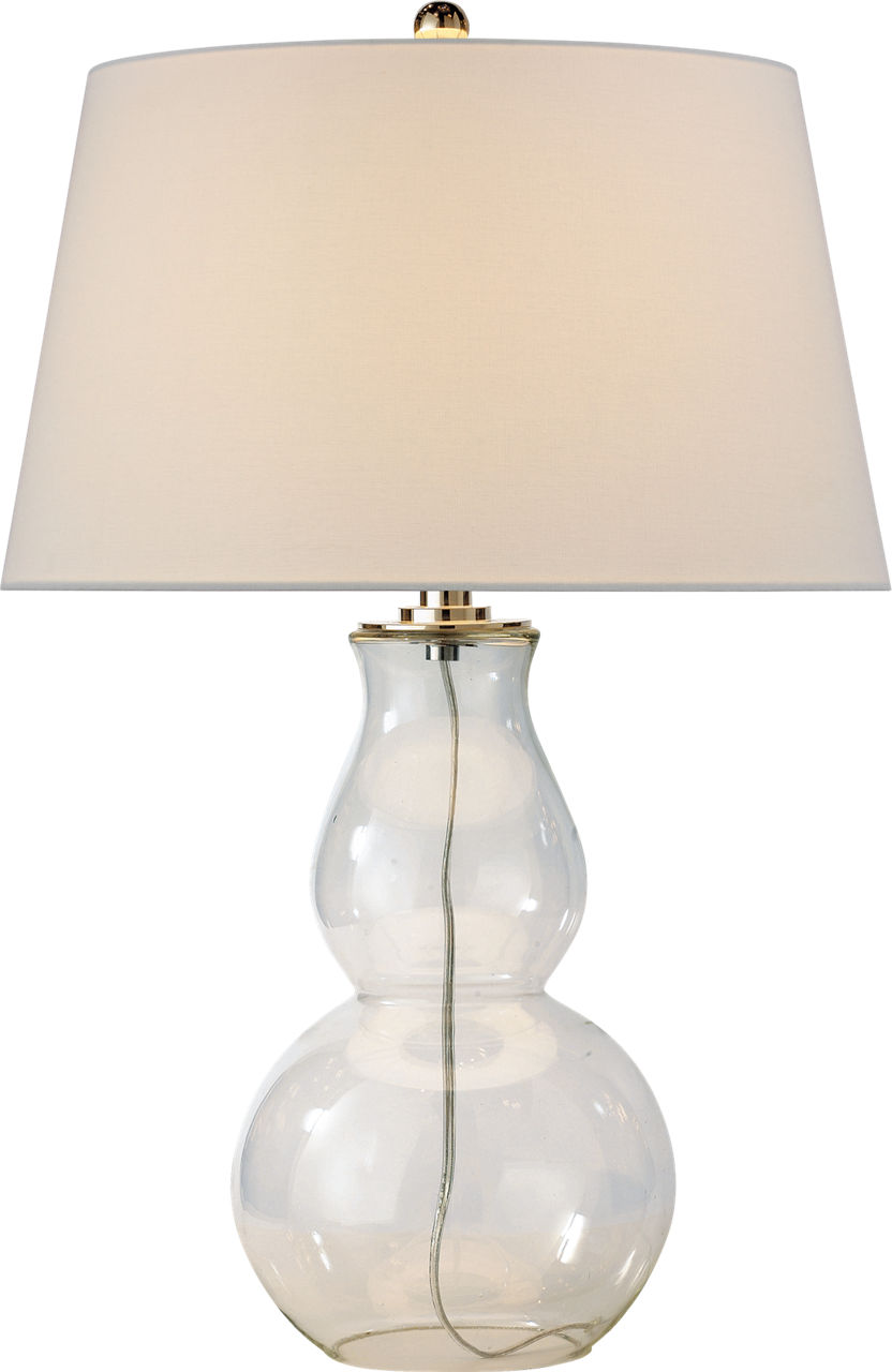 Open Bottom Gourd Table Lamp in Clear Glass with Linen Shade