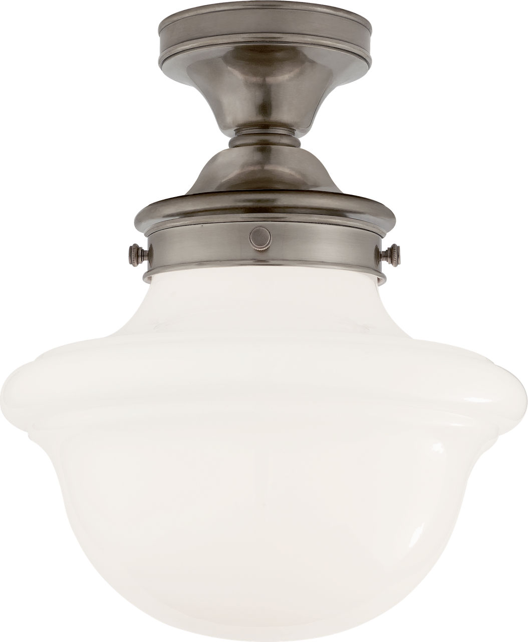 Edmond Flush Mount in Antique Nickel with White School House Glass