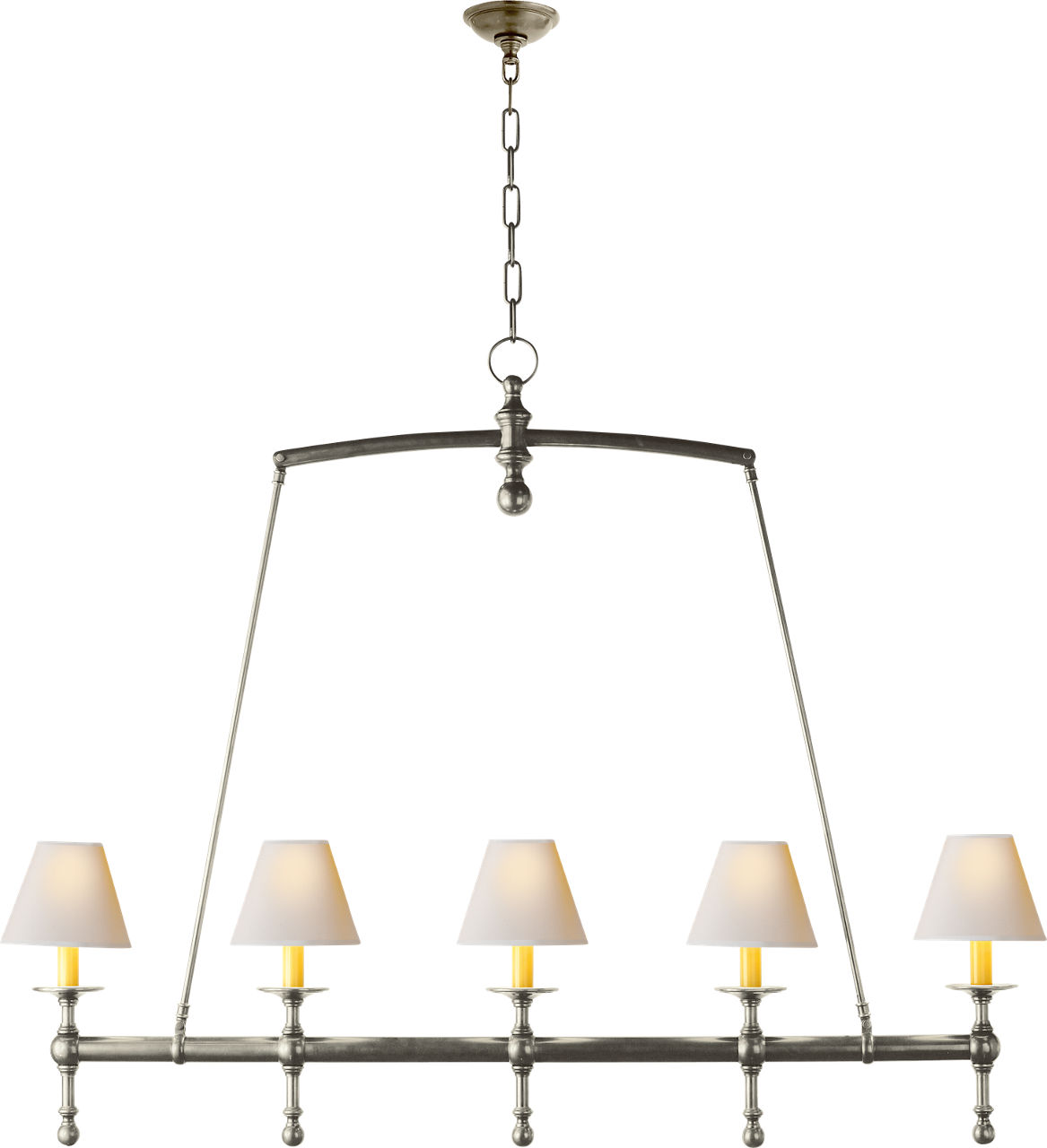 Classic Linear Chandelier in Antique Nickel with Natural Paper Shades