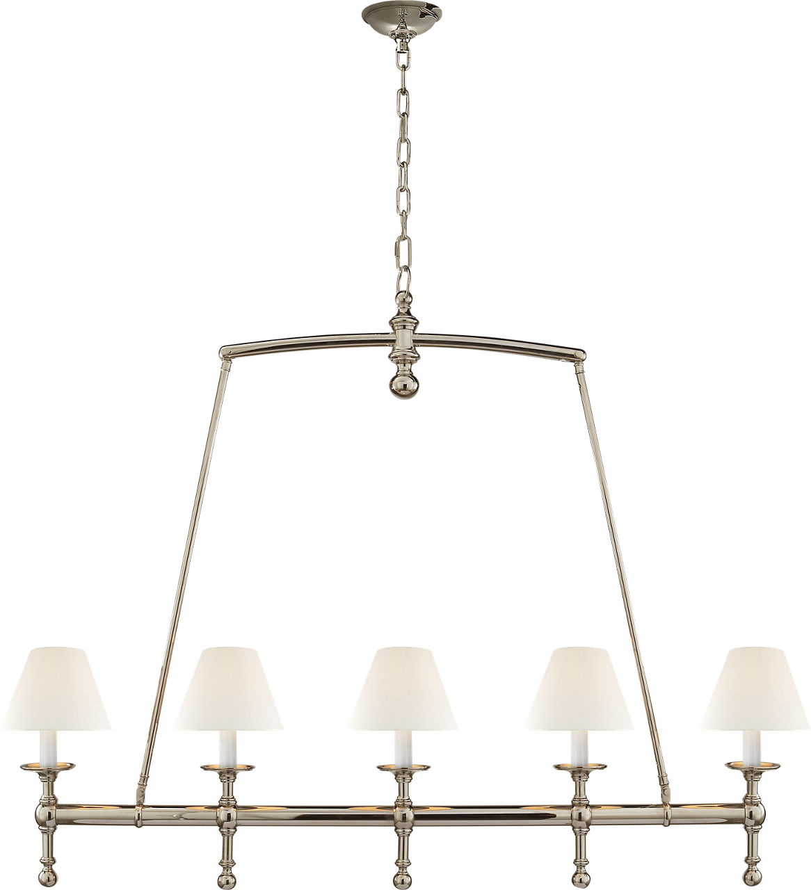 Classic Linear Chandelier in Polished Nickel with Linen Shades