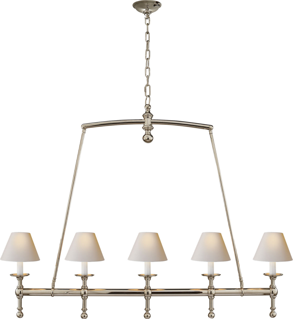 Classic Linear Chandelier in Polished Nickel with Natural Paper Shades