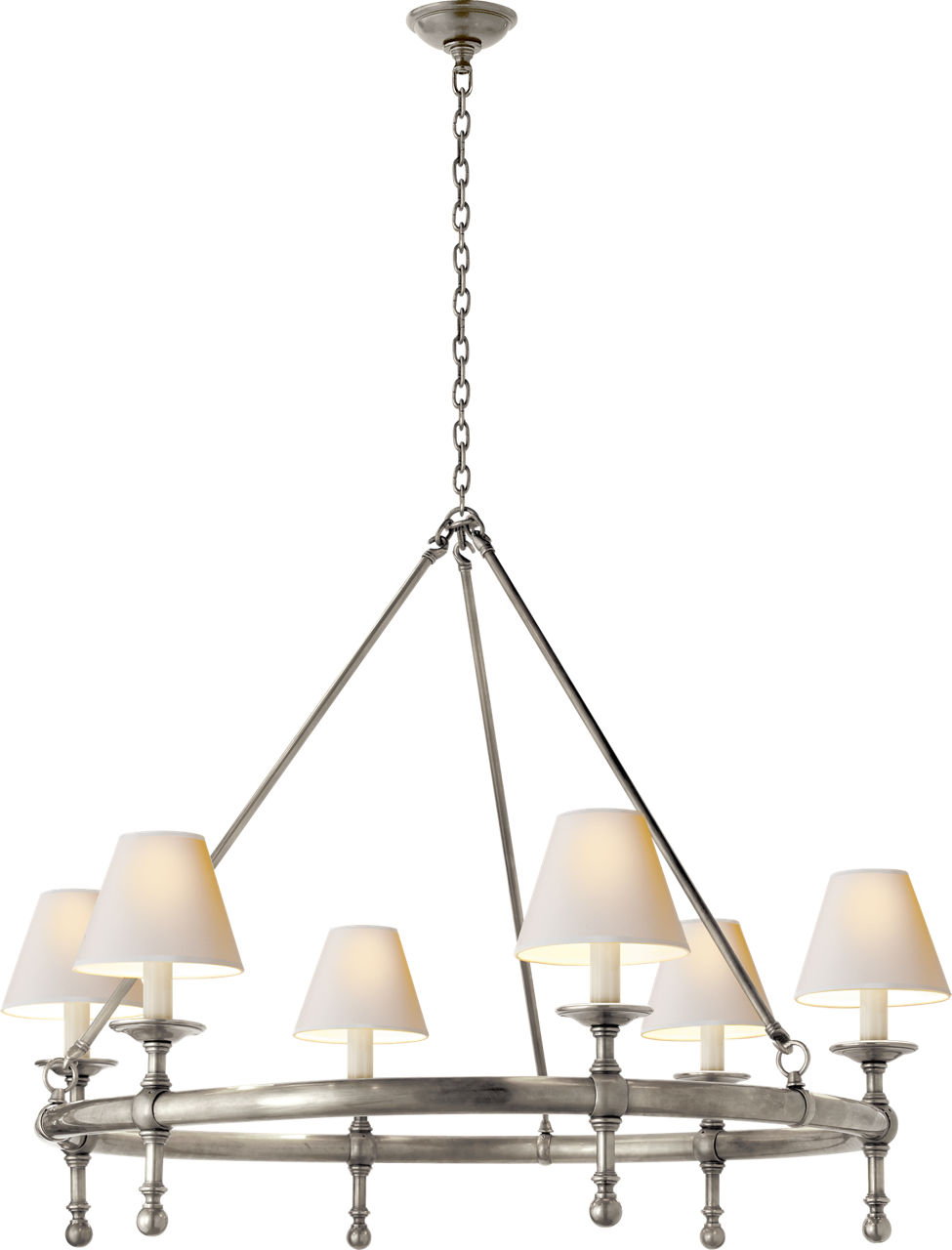 Classic Ring Chandelier in Antique Nickel with Natural Paper Shades