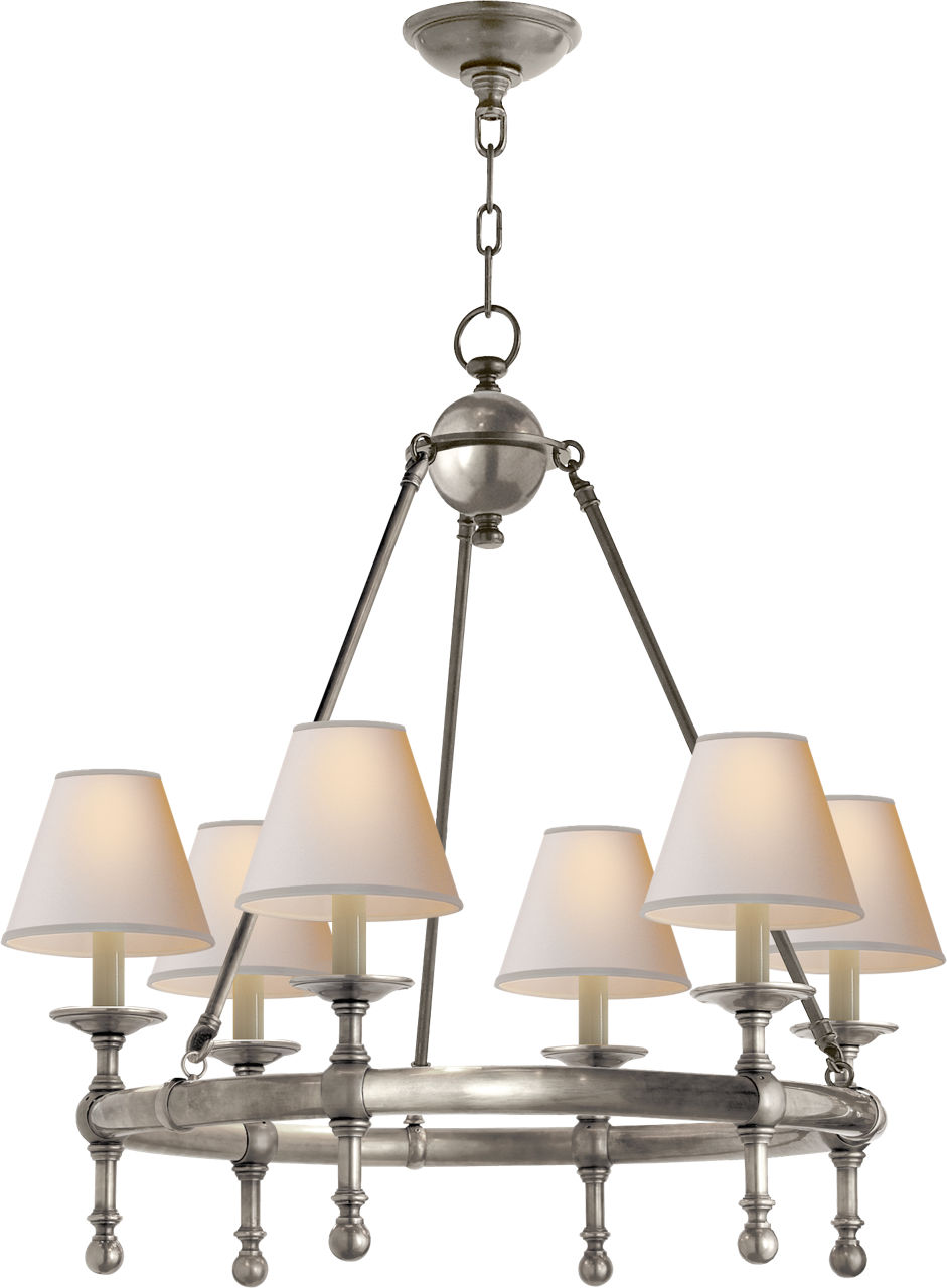 Classic Mini Ring Chandelier in Antique Nickel with Natural Paper Shades