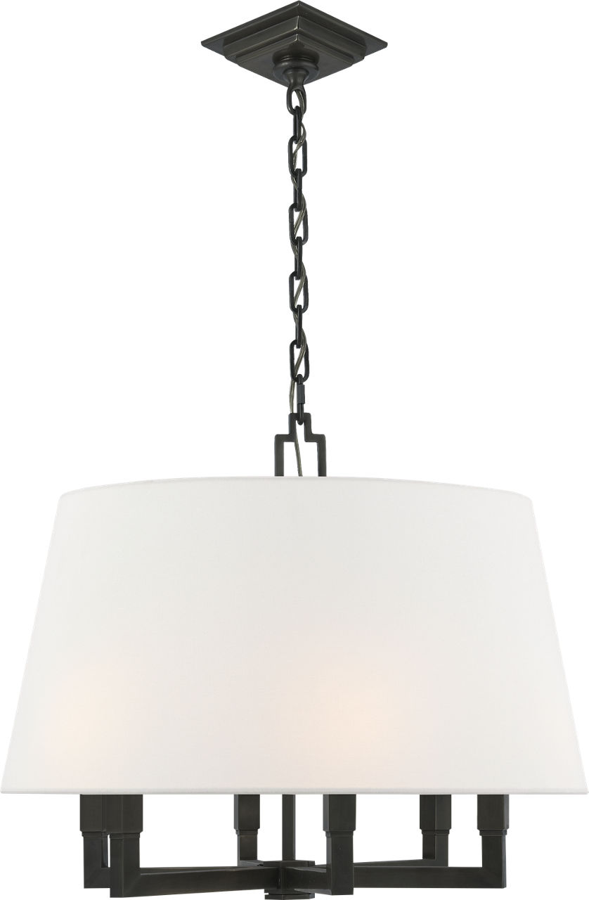 Square Tube Hanging Shade in Bronze with Linen Shade