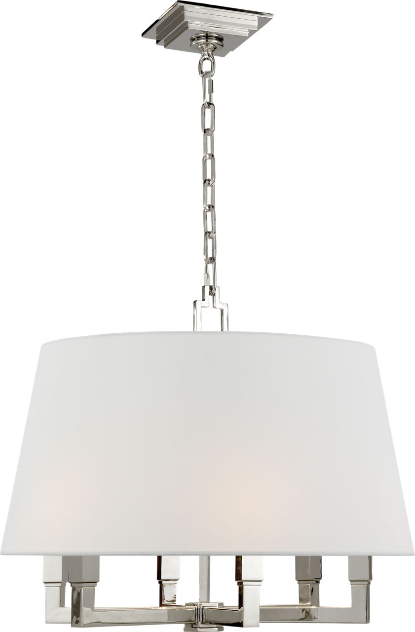 Square Tube Hanging Shade in Polished Nickel with Linen Shade