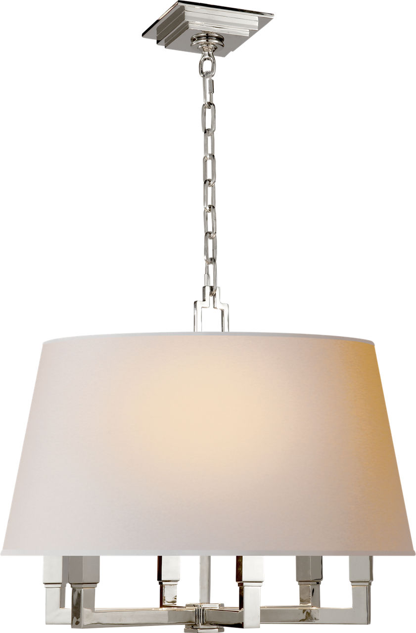 Square Tube Hanging Shade in Polished Nickel with Natural Paper Shade