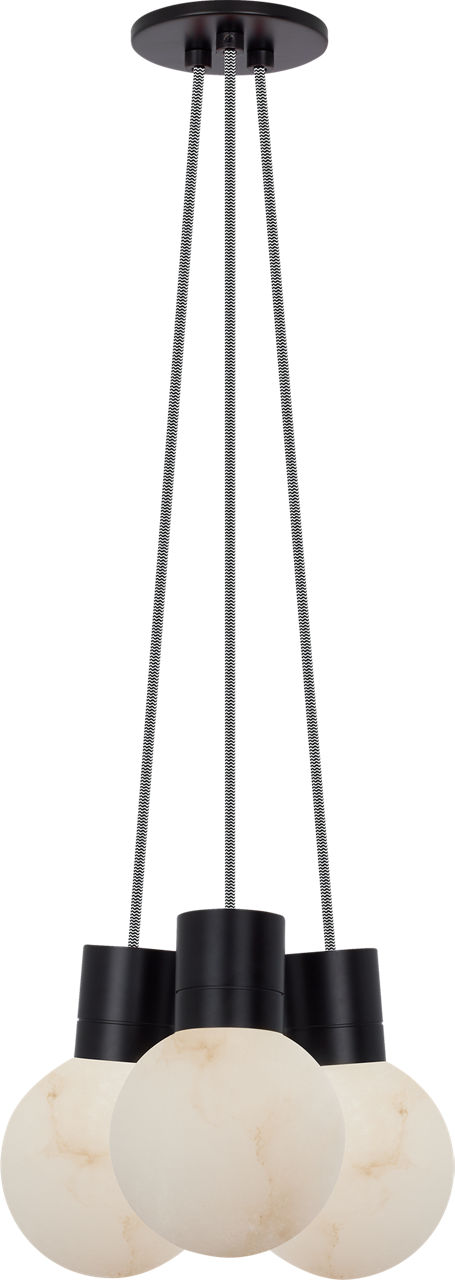 Mina Alabaster 3-Light Small Chandelier White Cord Black 3000K 90 CRI