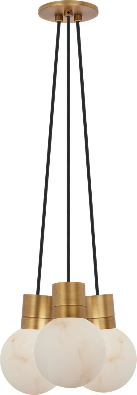 Mina Alabaster 3-Light Small Chandelier Black Cord hand rubbed antique brass 3000K-2200K 90 CRI