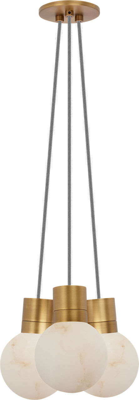 Mina Alabaster 3-Light Small Chandelier White Cord Hand Rubbed Antique Brass 3000K-2200K 90 CRI