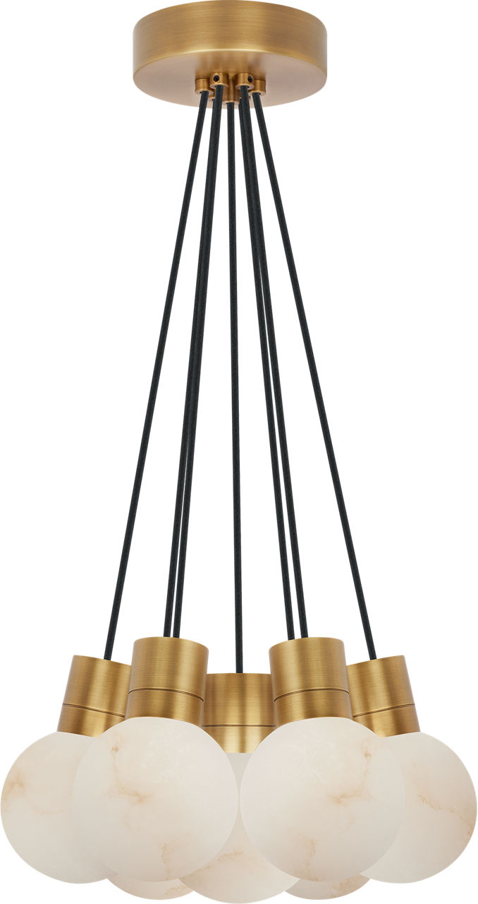 Mina Alabaster 7-Light Small Chandelier Black Cord hand rubbed antique brass 3000K 90 CRI