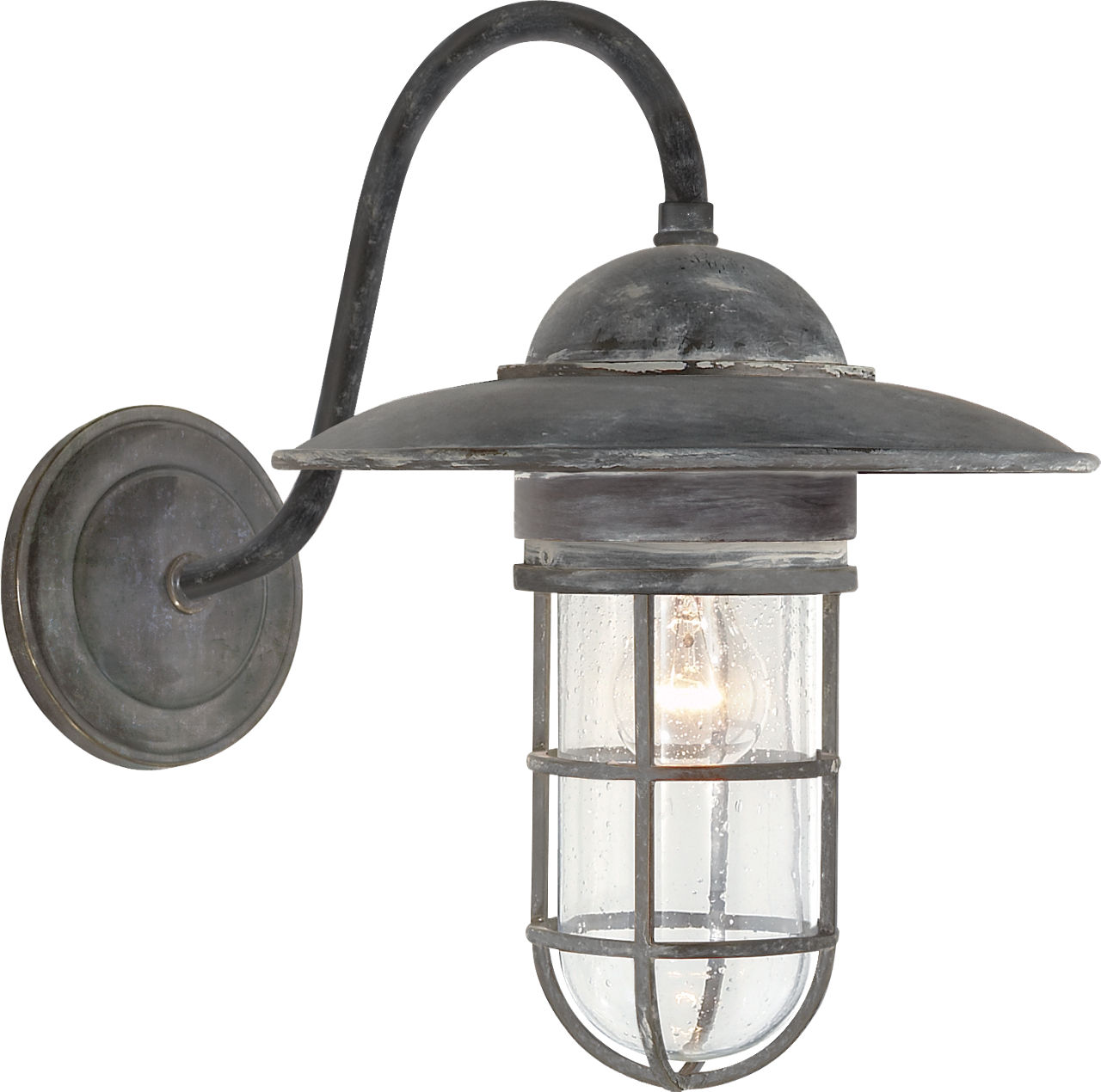 Marine Medium Wall Light in Weathered Zinc with Seeded Glass