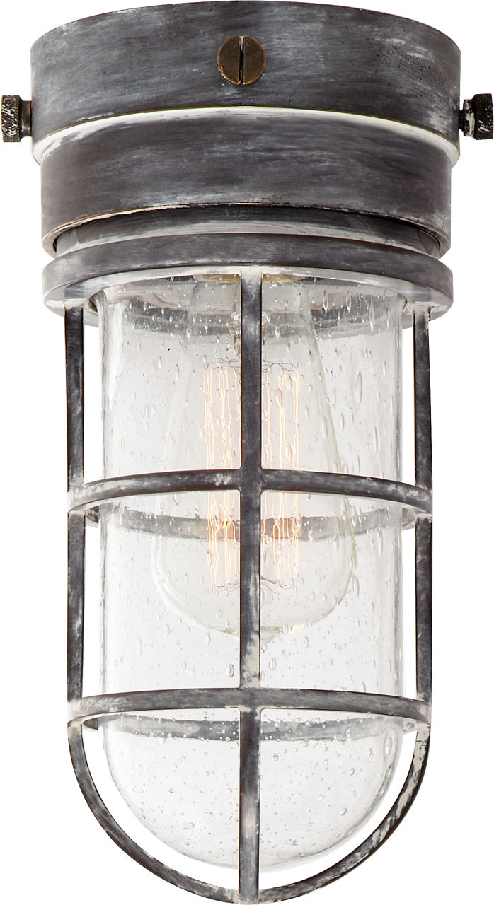 Marine Indoor / Flush Mount Light in Weathered Zinc with Seeded Glass