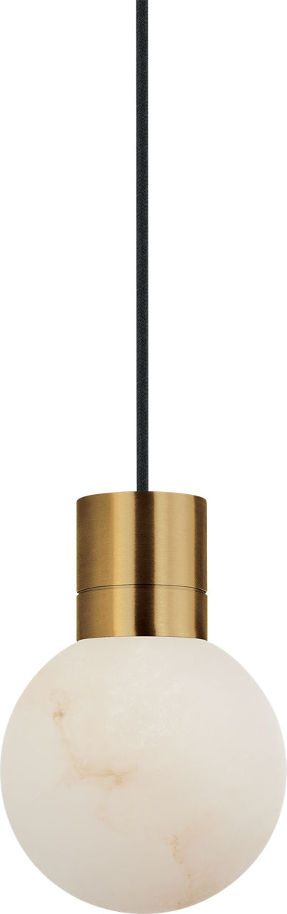 Mina Alabaster Small Pendant Black Cord Hand Rubbed Antique Brass 3000K 90 CRI