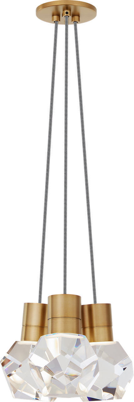 Kira Pendant 3-Light Black/White Cord Natural Brass Integrated LED 90 CRI 3000K 120V