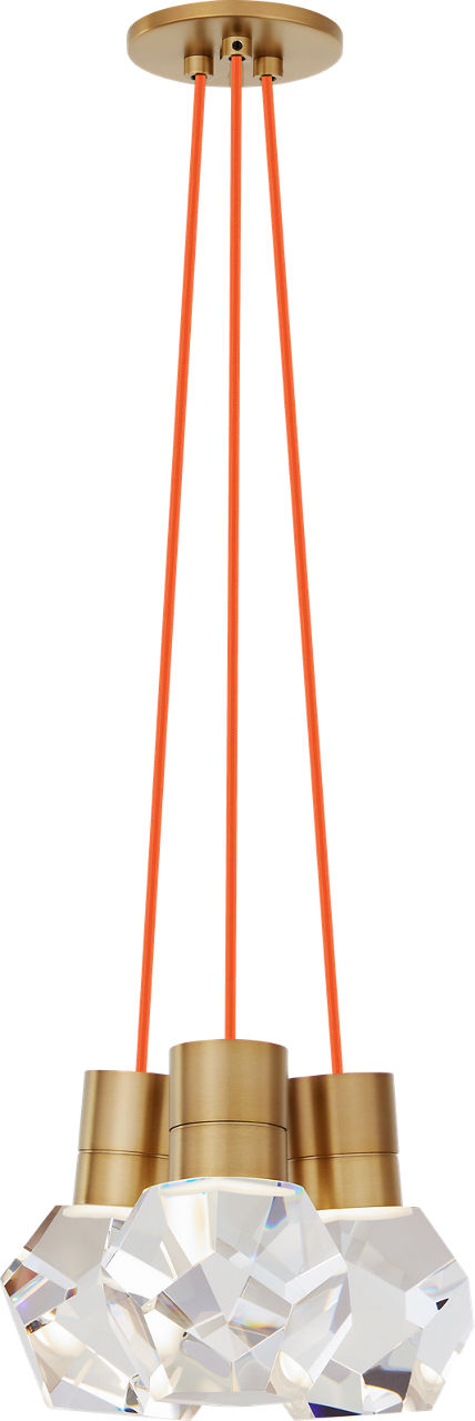Kira Pendant 3-Light Orange Cord Natural Brass Integrated LED 90 CRI 3000K 120V