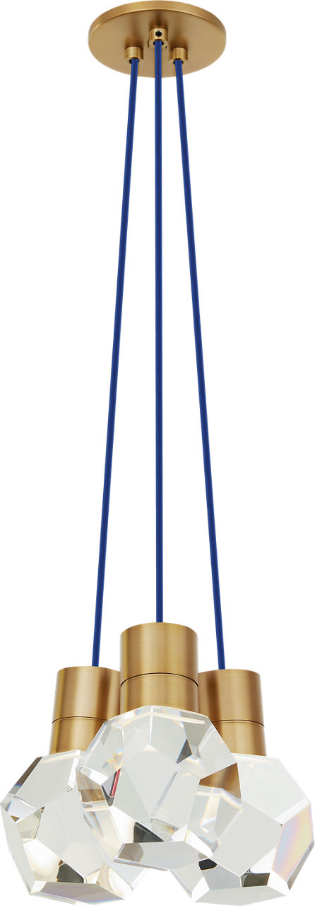 Kira Pendant 3-Light Blue Cord Natural Brass Integrated LED 90 CRI 3000K 120V