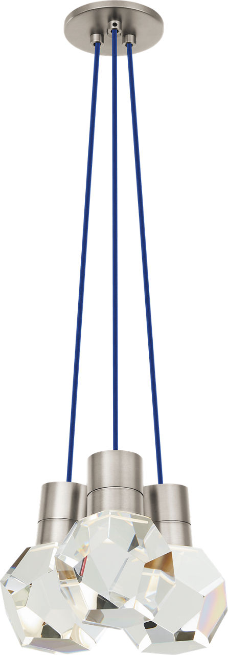 Kira Pendant 3-Light Blue Cord Satin Nickel LED 90 CRI 3000K 120V
