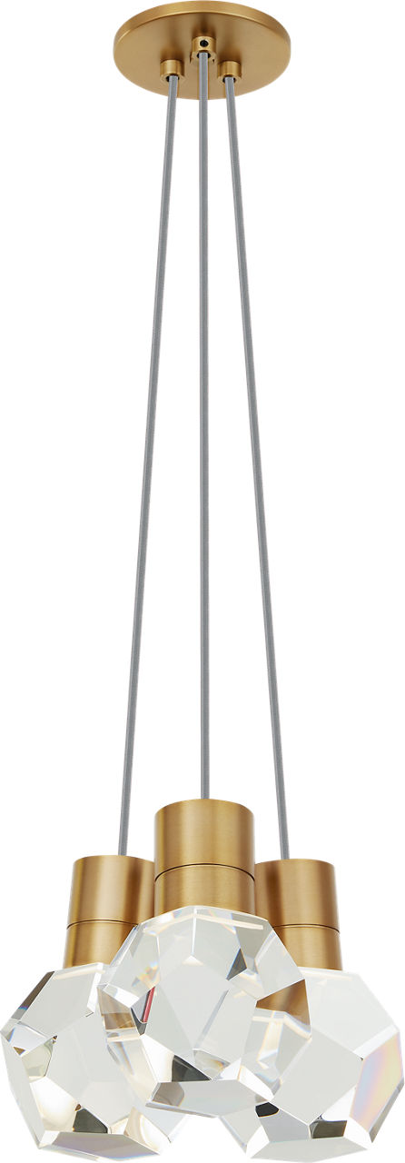 Kira Pendant 3-Light Gray Cord Natural Brass Integrated LED 90 CRI 3000-2200K 120V