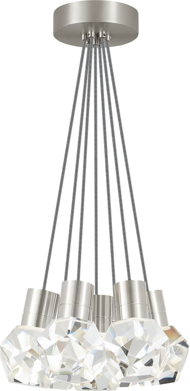 Kira Pendant 7-Light Black/White Cord Satin Nickel LED 90 CRI 3000K 120V