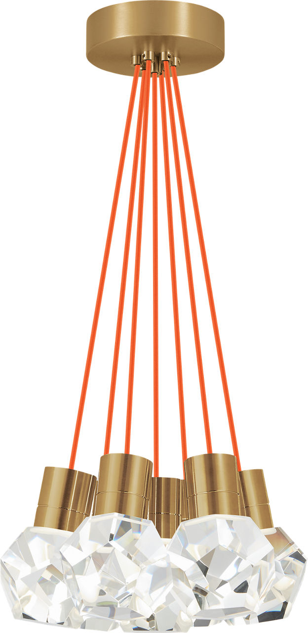 Kira Pendant 7-Light Orange Cord Natural Brass Integrated LED 90 CRI 3000K 120V