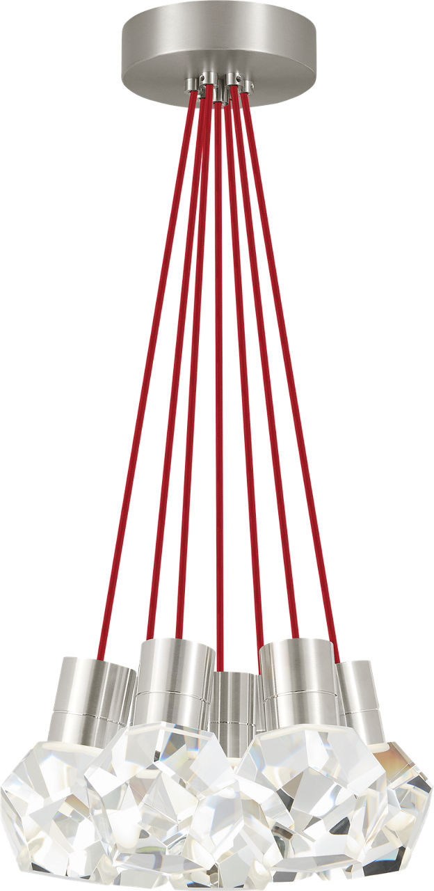Kira Pendant 7-Light Red Cord Satin Nickel 3000K Integrated LED 90 CRI 3000K 120V