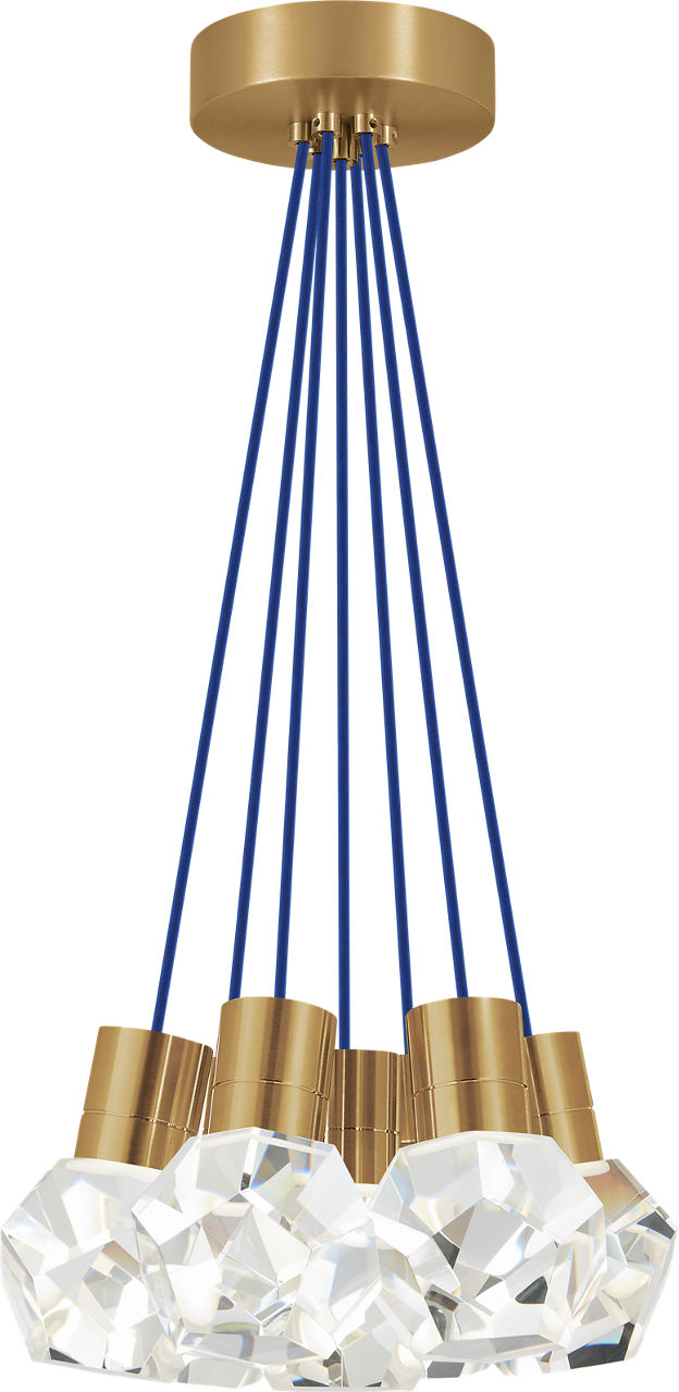Kira Pendant 7-Light Blue Cord Natural Brass Integrated LED 90 CRI 3000K 120V