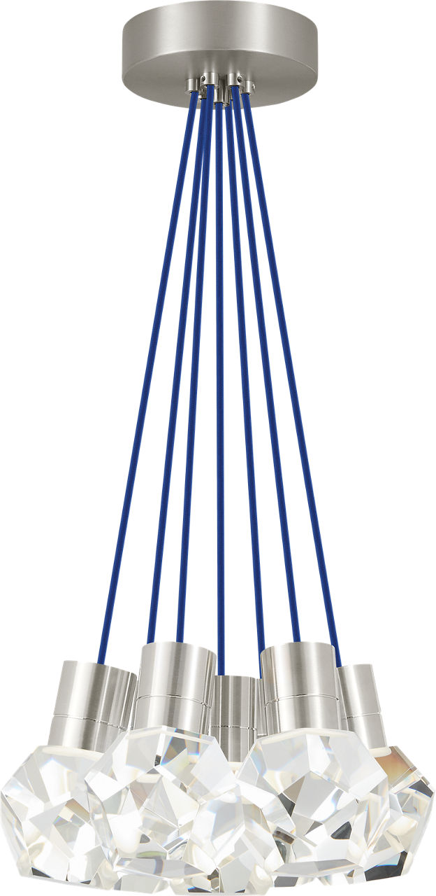 Kira Pendant 7-Light Blue Cord Satin Nickel 3000K Integrated LED 90 CRI 3000K 120V