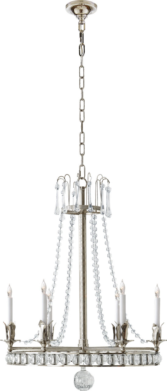 Regency Medium Chandelier in Polished Nickel with Seeded Glass