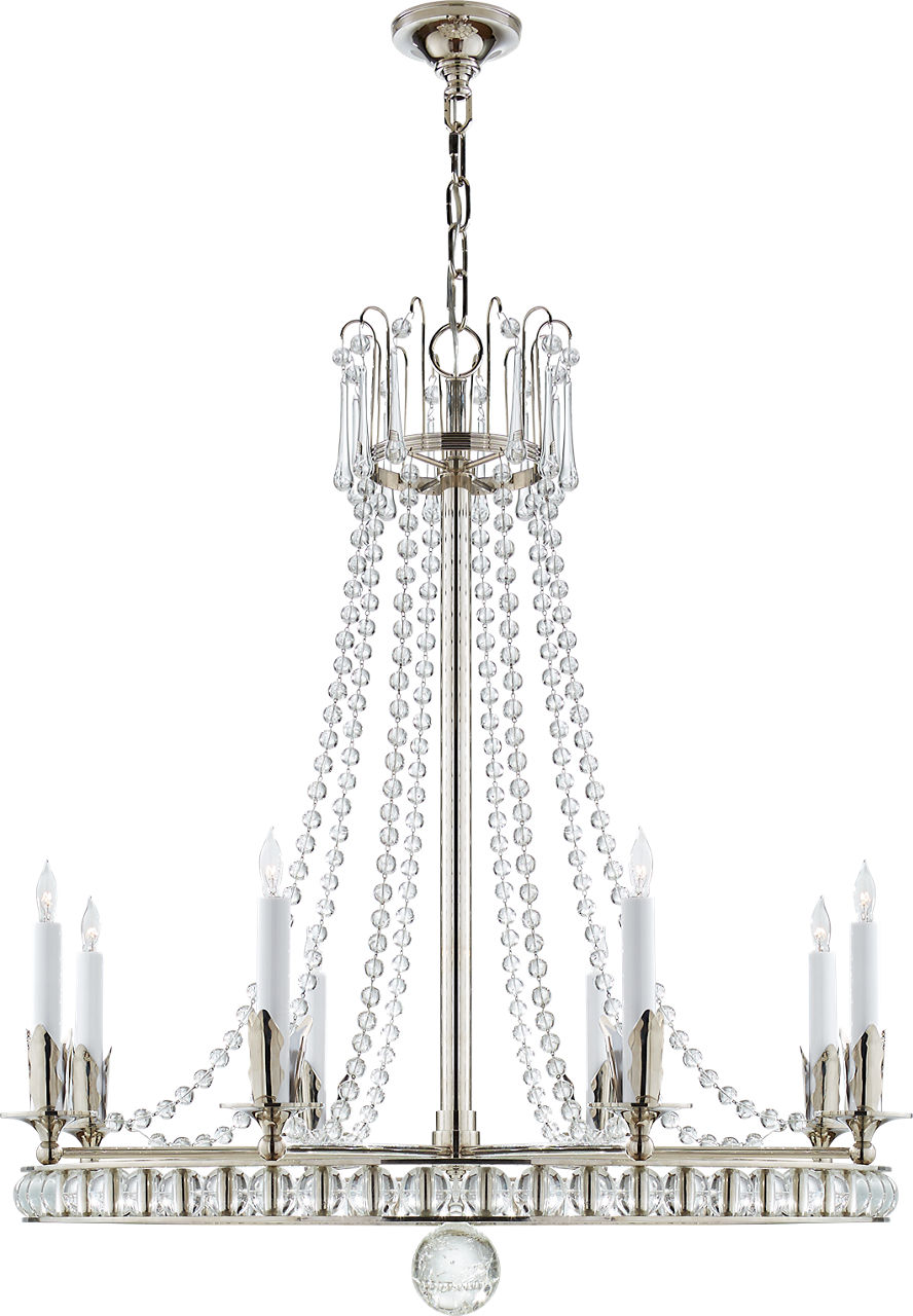 Regency Large Chandelier in Polished Nickel with Seeded Glass